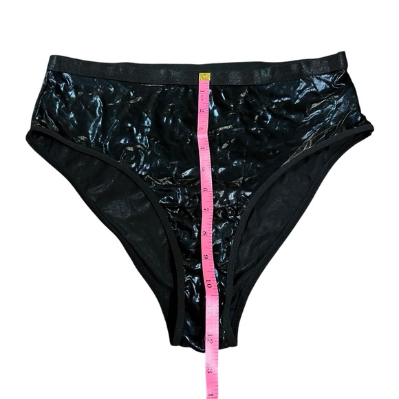 Black Faux Leather Wet Look High Rise Bottoms & StarTie Top Rave Festival Set - Picture 5 of 6